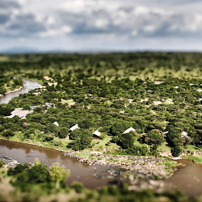Aerial image of Karen Blixen Camp in Mara North Conservancy