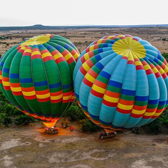 Balloons ready for departure in Masai Mara National Reserve