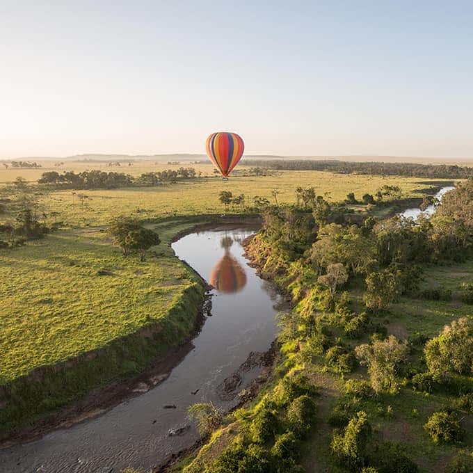 Aerial view of a balloon safari in Masai Mara National Reserve