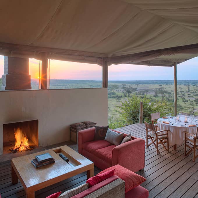 The cosy restaurant and lounge at Eagle View Camp in Naboisho
