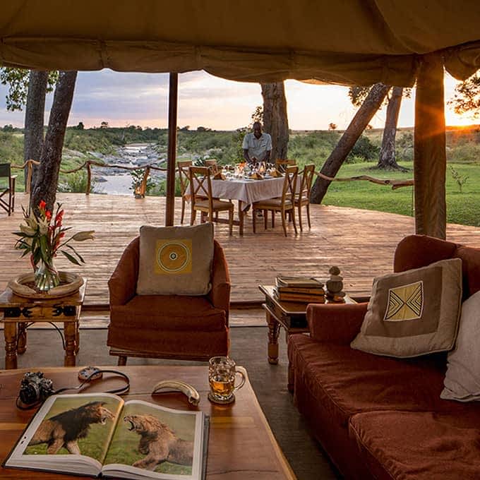 The lounge at Rekero Camp in Masai Mara National Reserve
