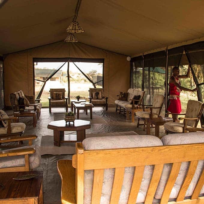 The lounge tent at Porini Cheetah Camp in Ol Kinyei Conservancy