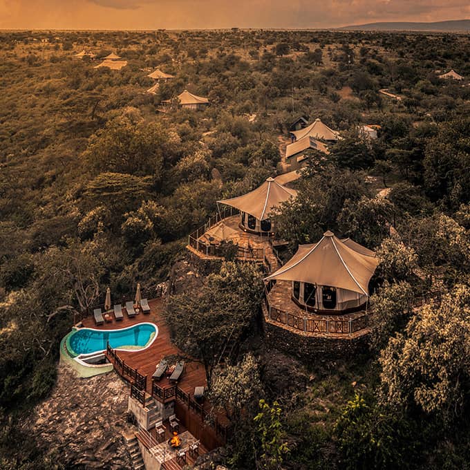 Aerial view of Ol Seki Hemingway's in Mara Naboisho Conservancy