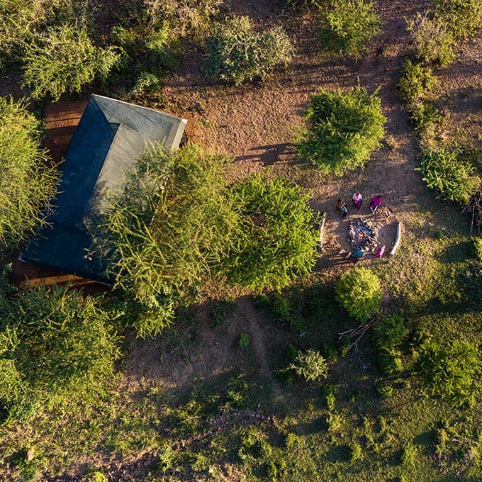 Aerial view of Saruni Basecamp Wilderness in the Naboisho Conservancy